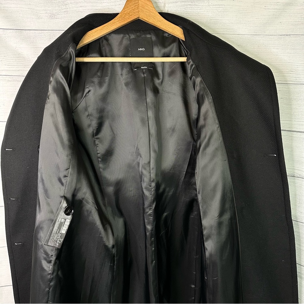 Mango size Medium Woolen Italian Wool Double-Breasted Belted Trench Coat Black - Picture 10 of 14